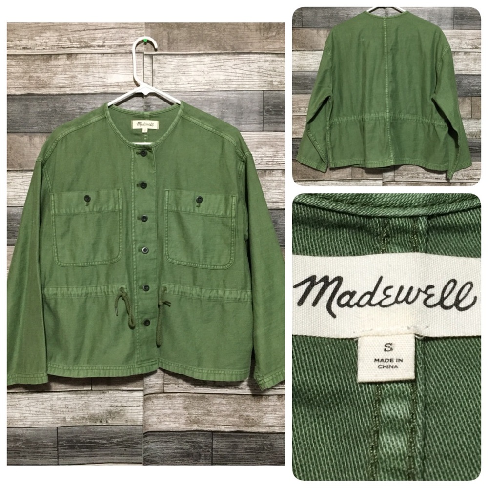 Madewell Oversized Collarless Military Jacket Women’s S Green Button Front